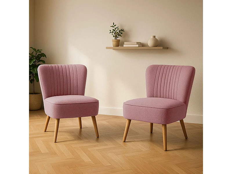 Lot de 2 fauteuils style crapaud en tissu rose