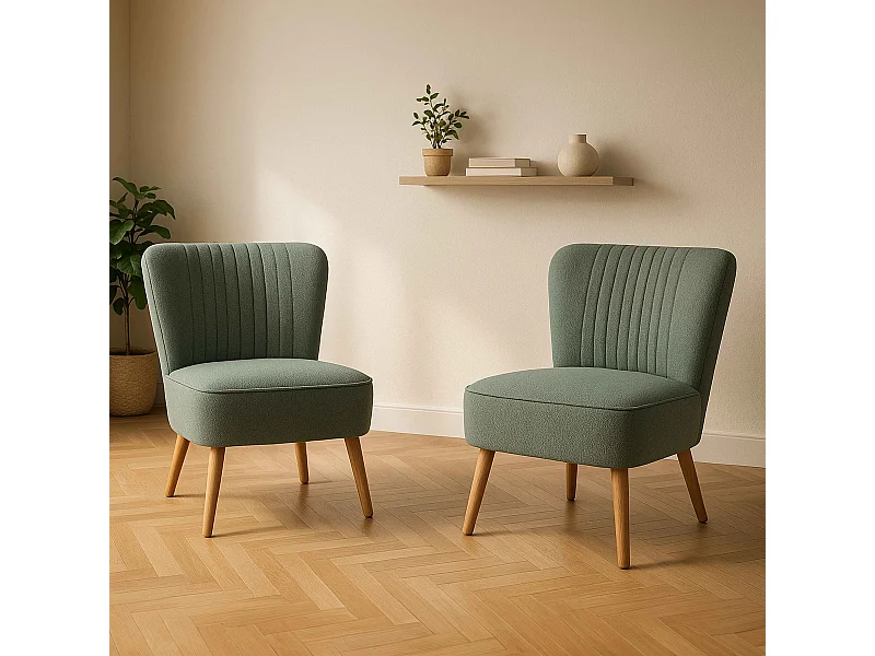 Lot de 2 fauteuils style crapaud en tissu vert