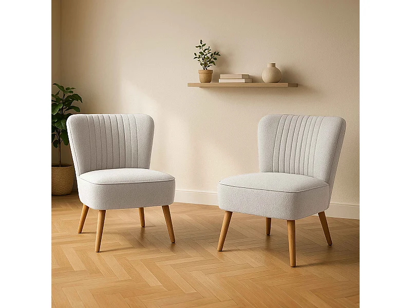 Lot de 2 fauteuils style crapaud en tissu beige