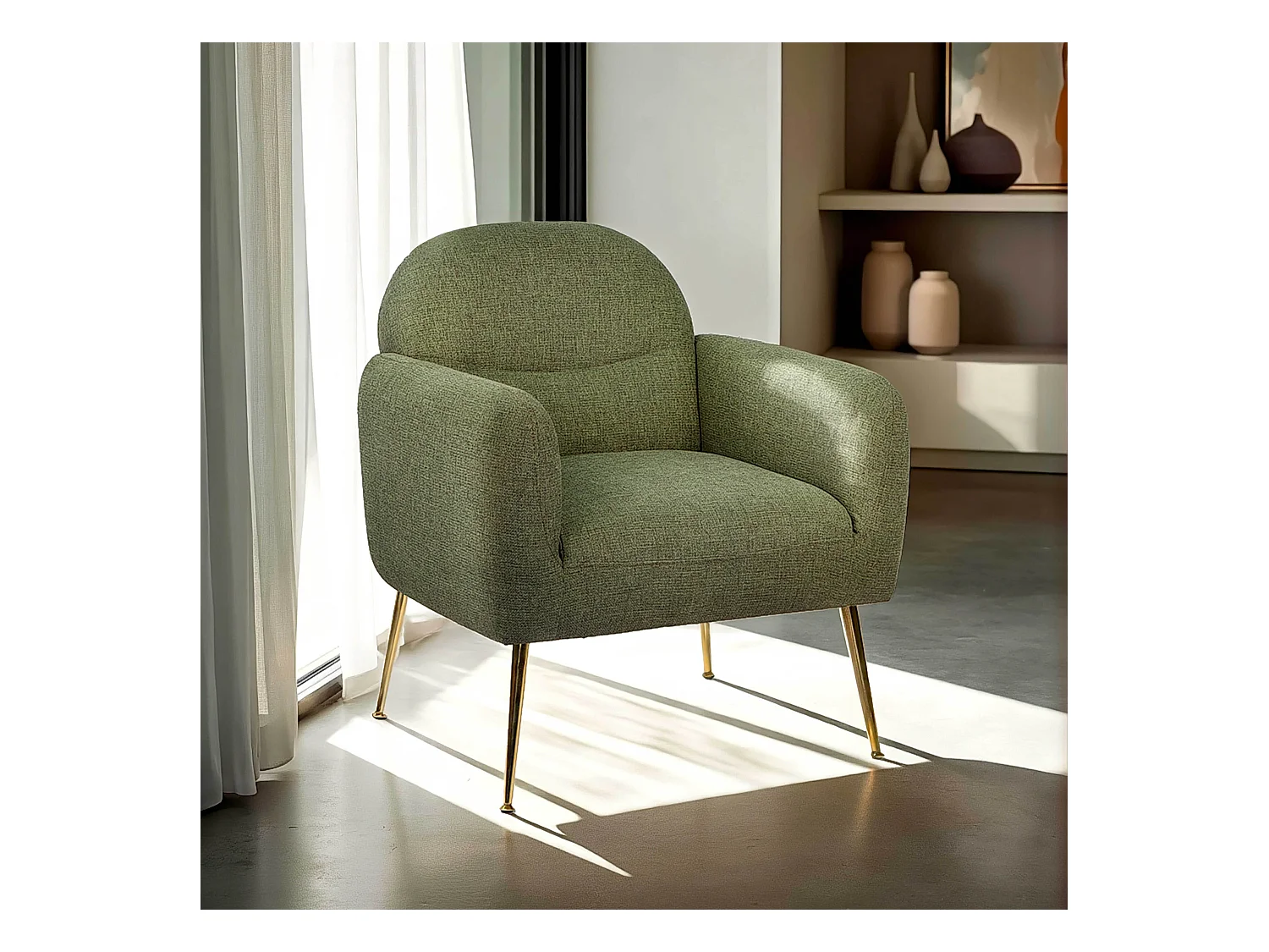 Relaxfauteuil in staal en donkergroene stof