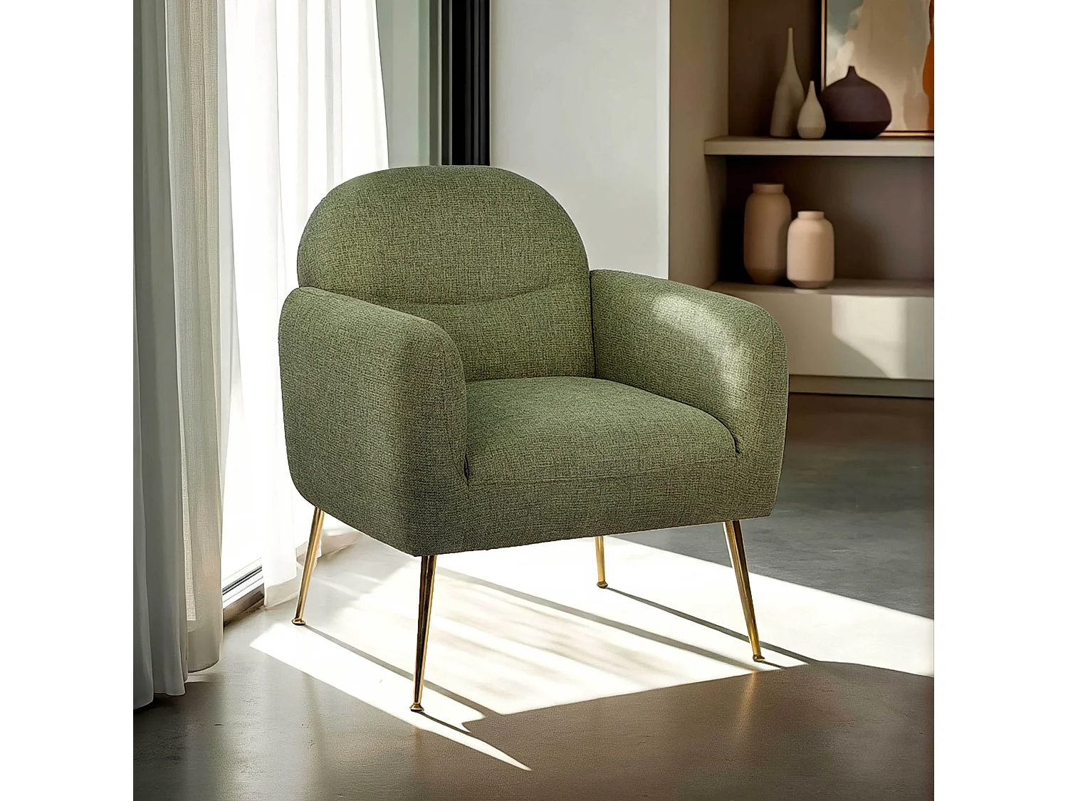 Fauteuil relax en acier et tissu vert foncé