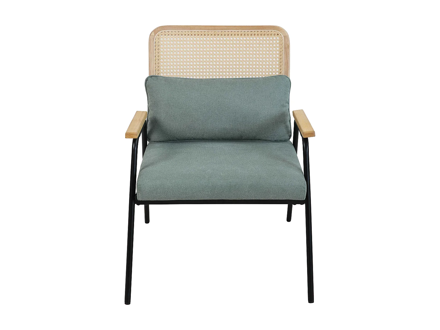Fauteuil relax en acier, rotin synthétique et tissu vert
