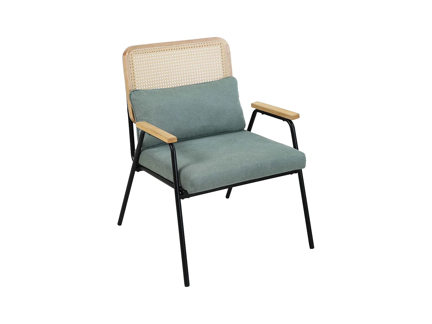 Fauteuil relax en acier, rotin synthétique et tissu vert