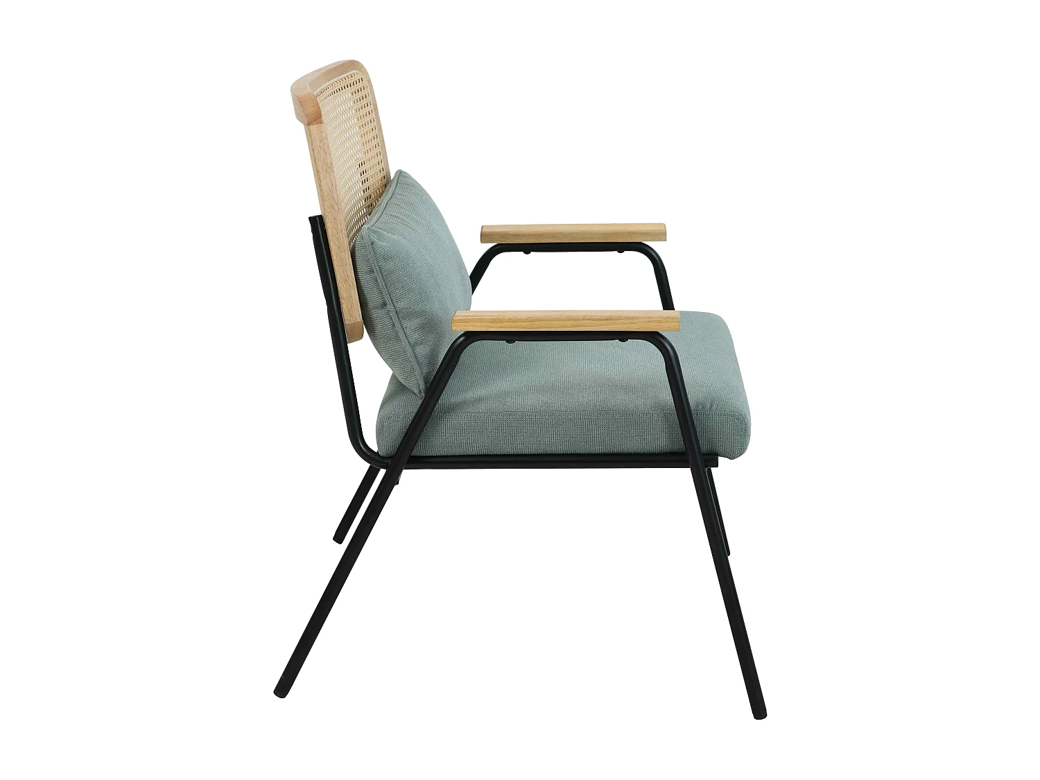 Fauteuil relax en acier, rotin synthétique et tissu vert
