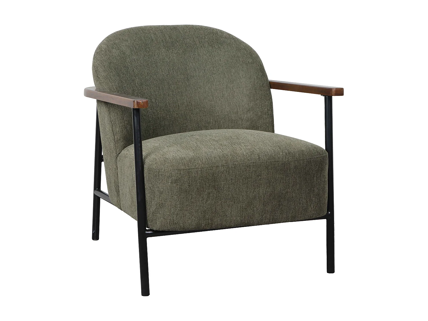 Fauteuil relax en acier, bois et tissu vert foncé
