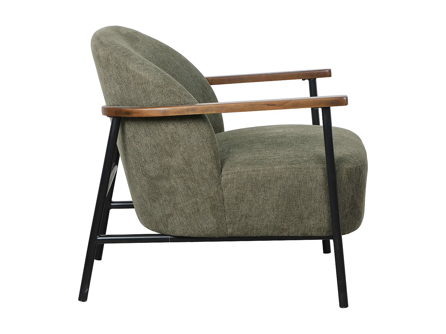 Fauteuil relax en acier, bois et tissu vert foncé
