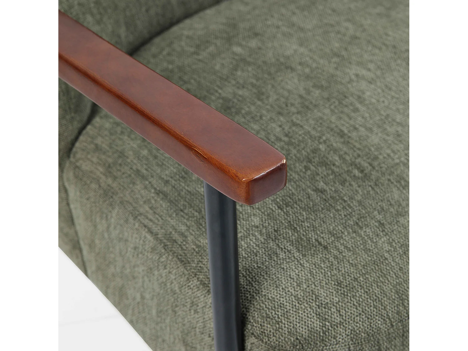 Fauteuil relax en acier, bois et tissu vert foncé