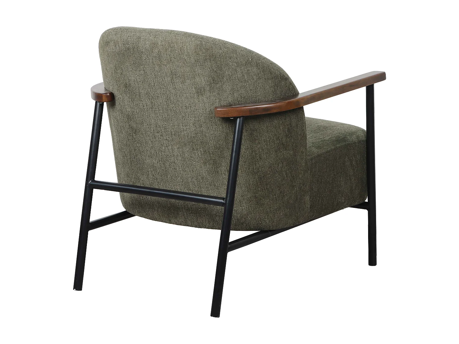 Fauteuil relax en acier, bois et tissu vert foncé