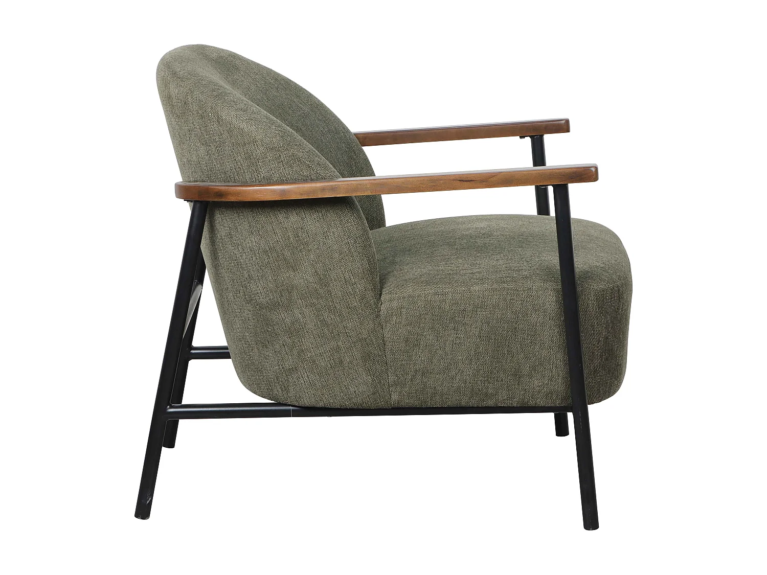 Fauteuil relax en acier, bois et tissu vert foncé