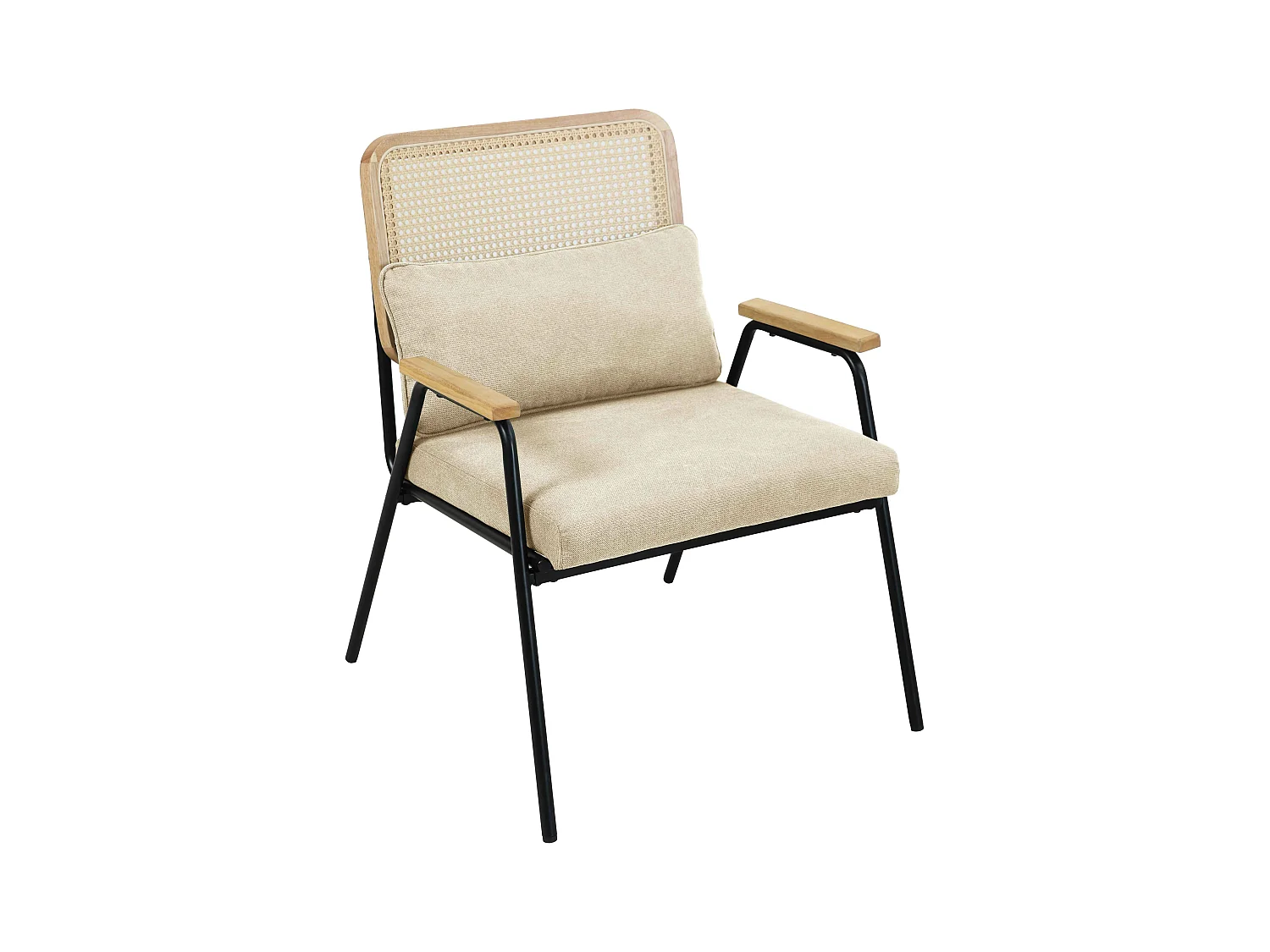 Fauteuil relax en acier, rotin synthétique et tissu écru