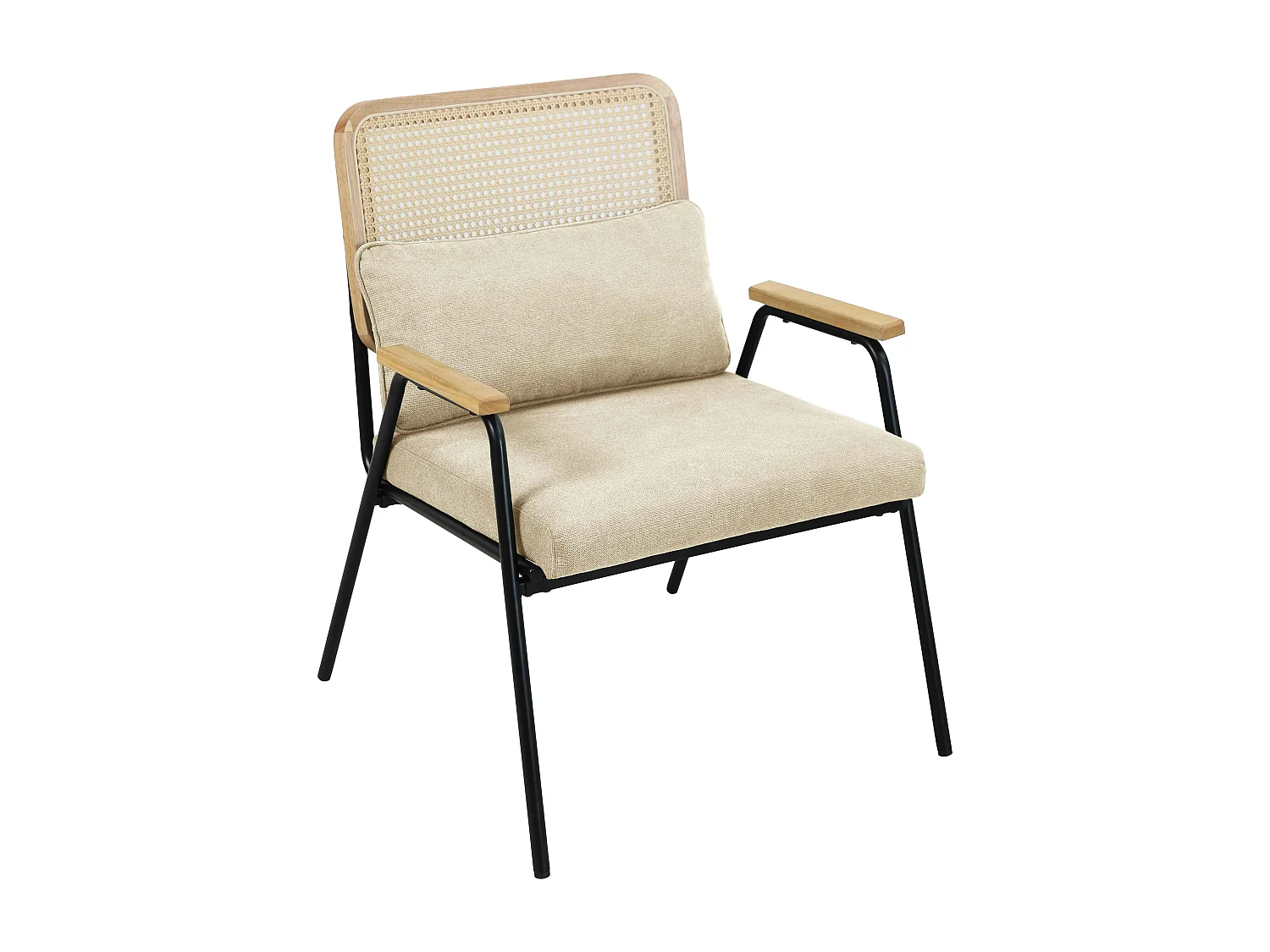 Fauteuil relax en acier, rotin synthétique et tissu écru