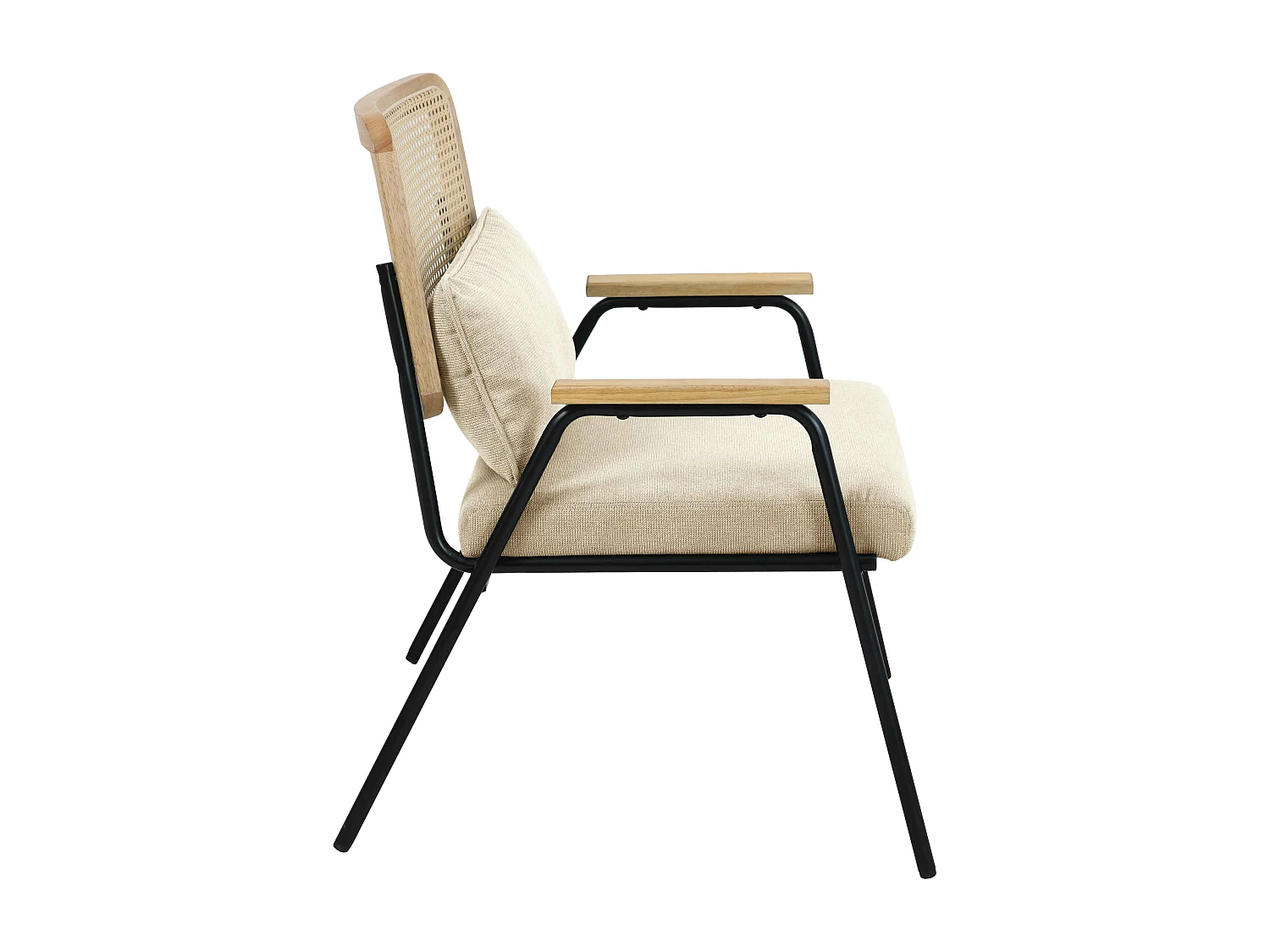 Fauteuil relax en acier, rotin synthétique et tissu écru