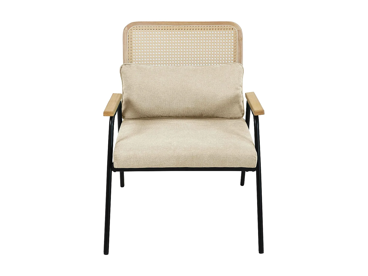 Fauteuil relax en acier, rotin synthétique et tissu écru