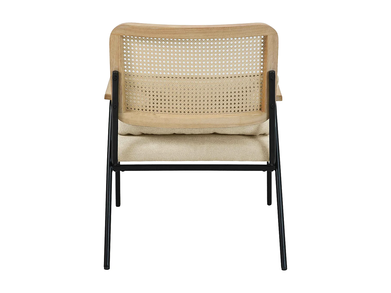 Fauteuil relax en acier, rotin synthétique et tissu écru