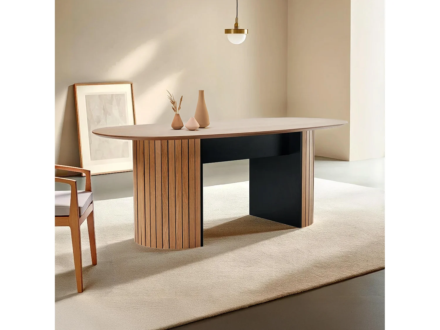 Table à manger avec plateau en MDF plaqué chêne 10 personnes