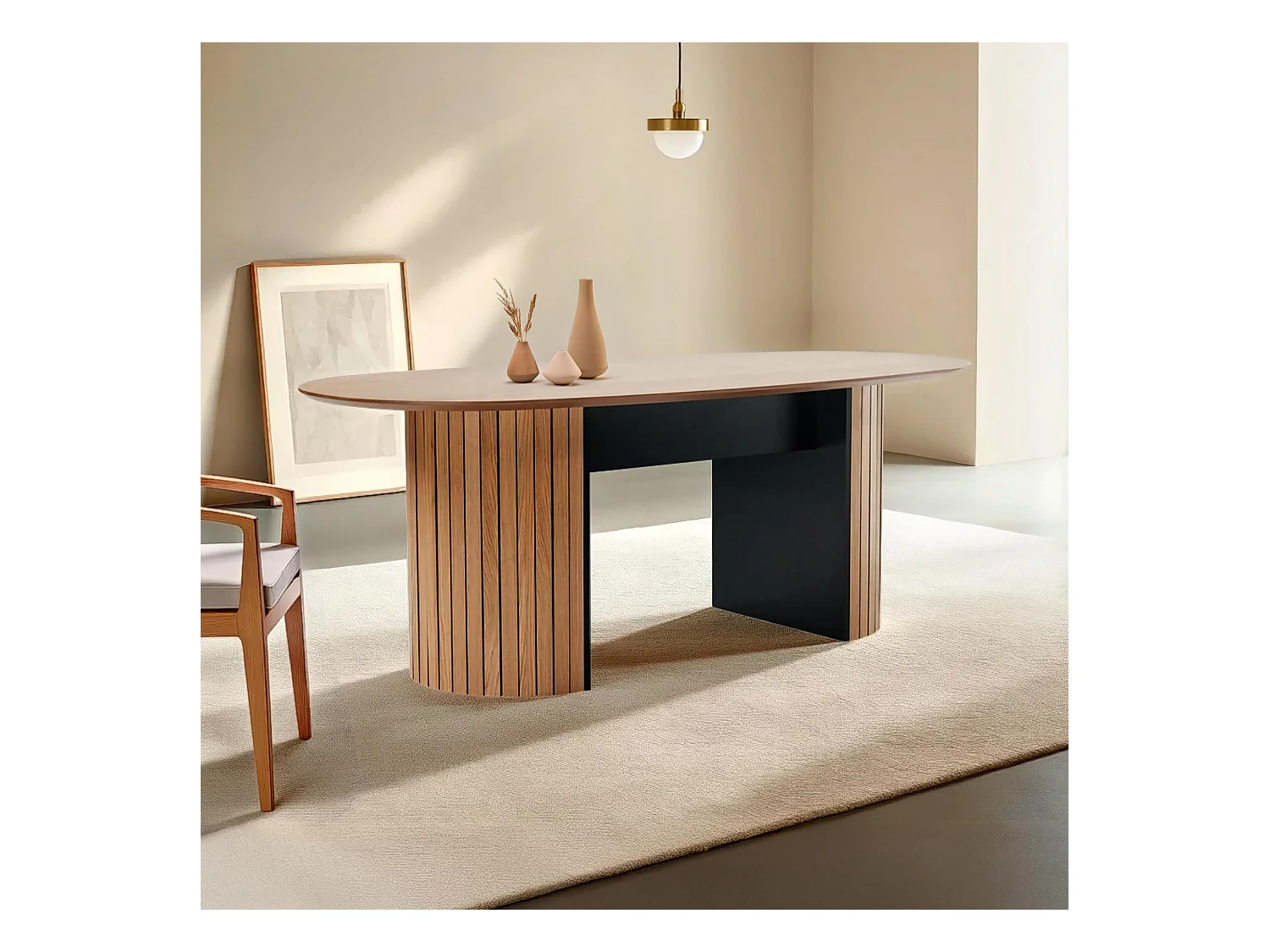 Table à manger avec plateau en MDF plaqué chêne 10 personnes