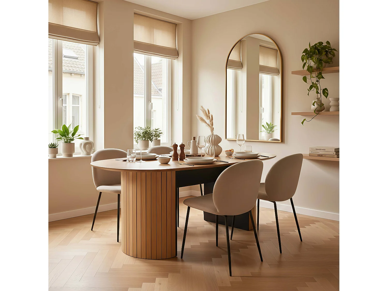 Table à manger avec plateau en MDF plaqué chêne 10 personnes