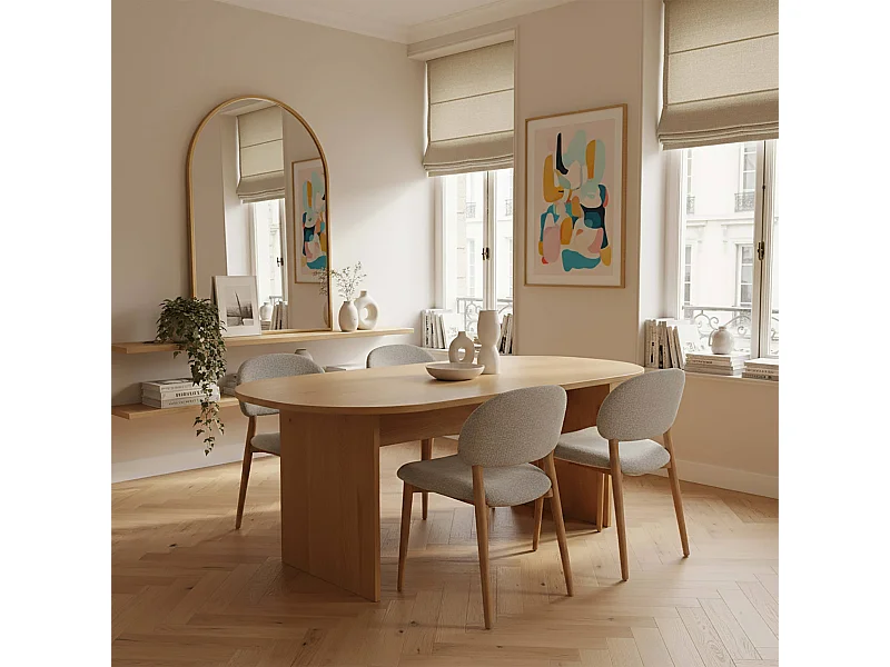 Table à manger ovale en mélaminé bois 8 places