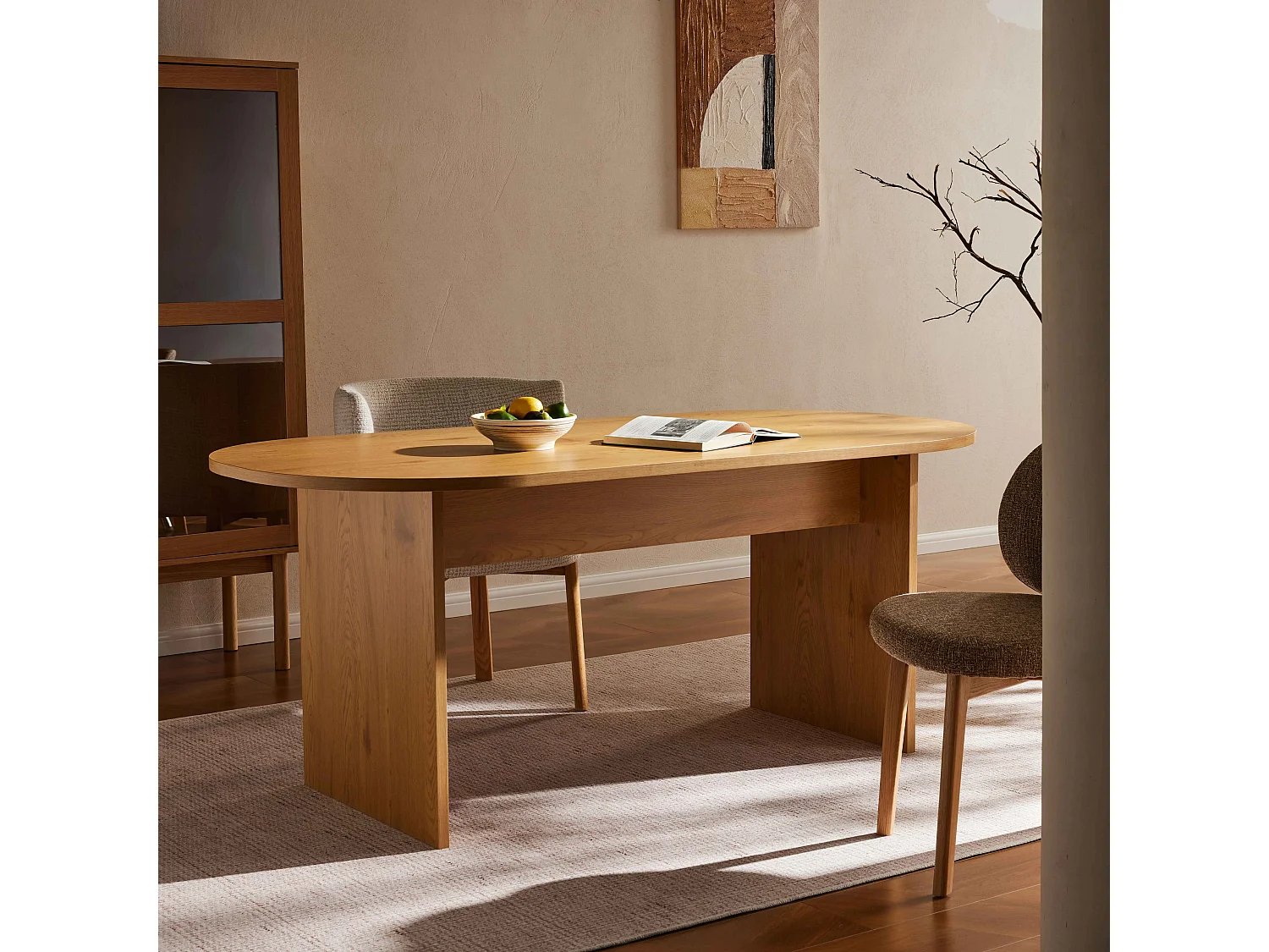 Table à manger ovale en mélaminé bois 8 places