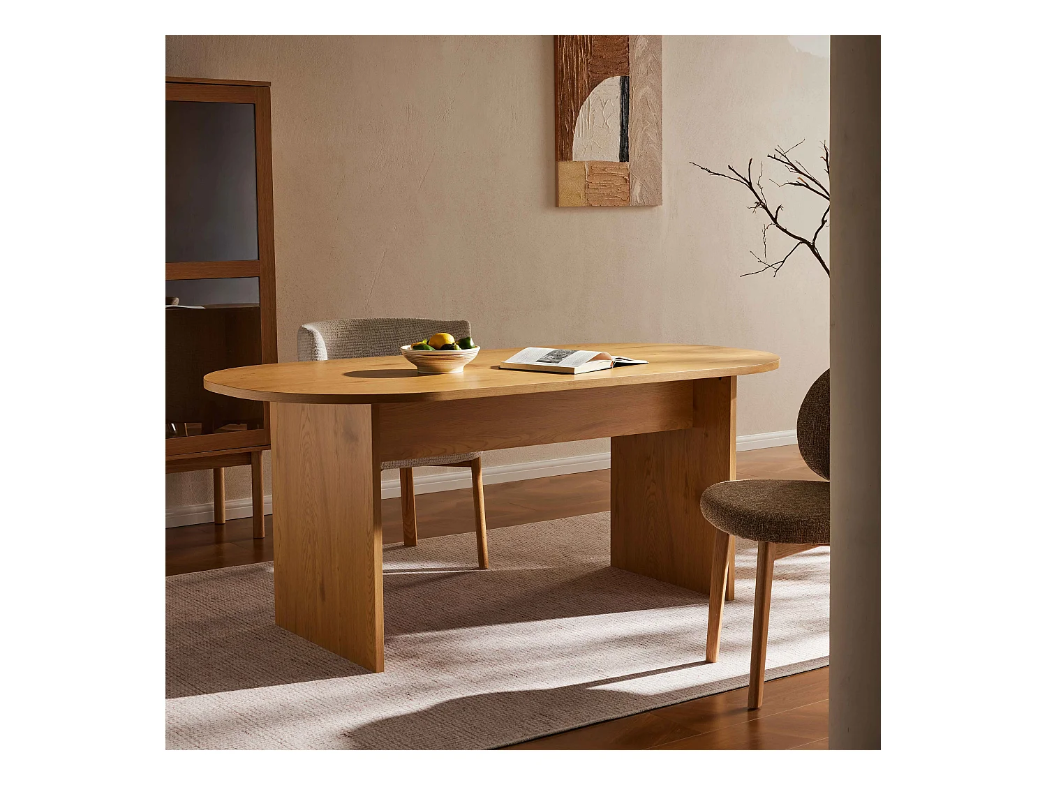 Table à manger ovale en mélaminé bois 8 places
