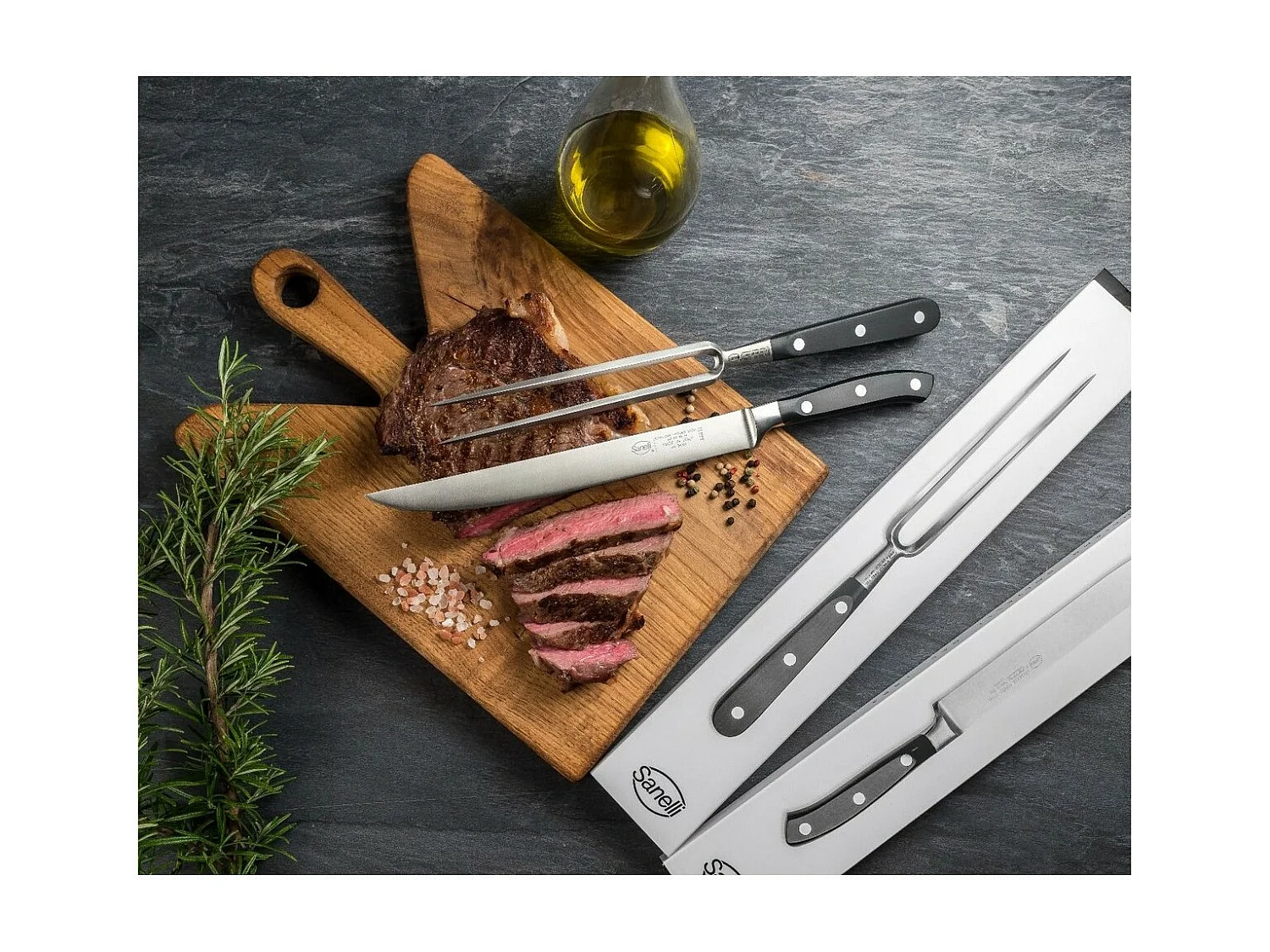 Juego de Cuchillos de Cocina Ergoforge, Negro, 44,5x7x5,5 cm, Sanelli