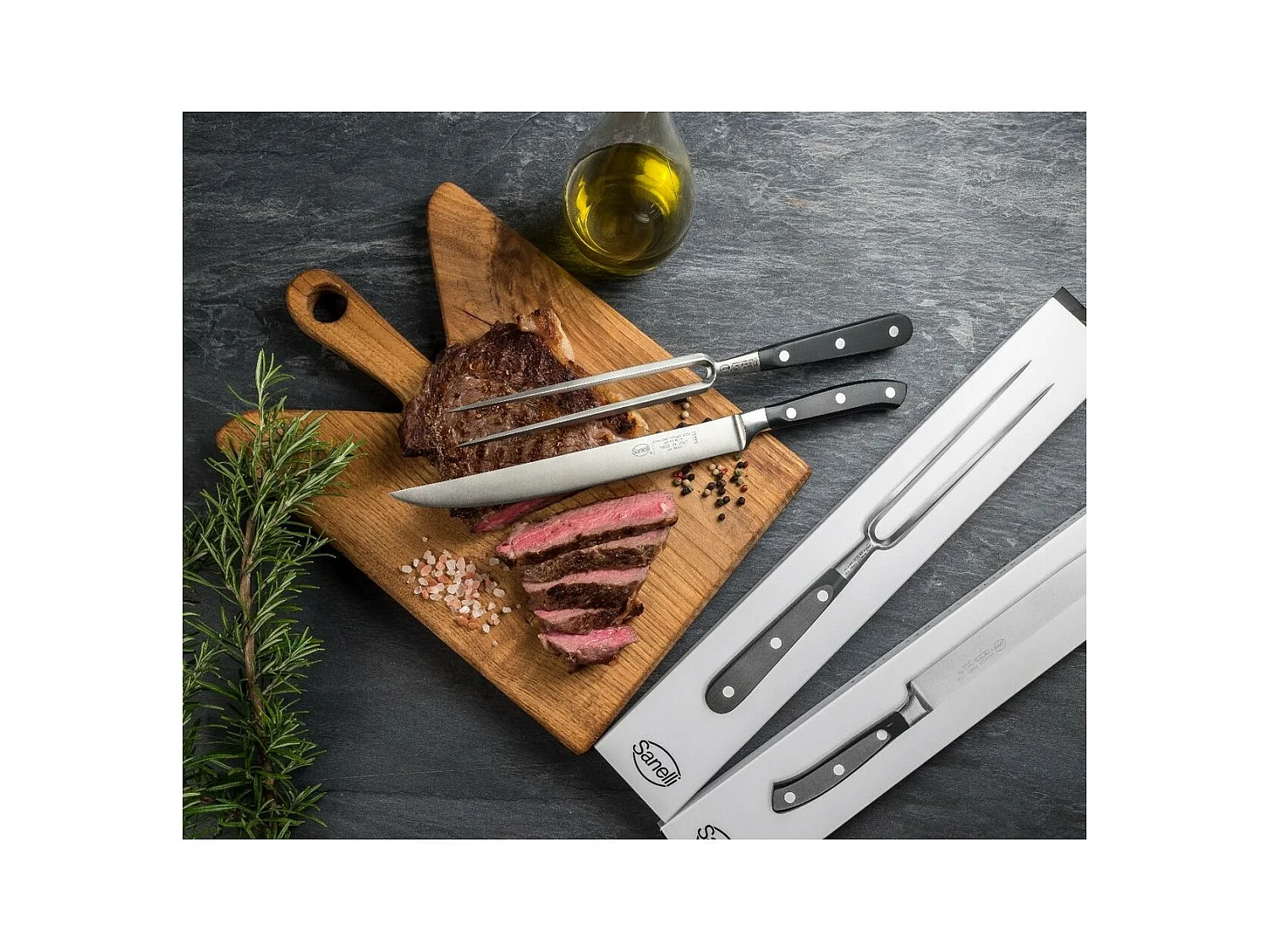 Lot de Couteaux de Cuisine Ergoforge, Noir, 44,5x7x5,5 cm, Sanelli