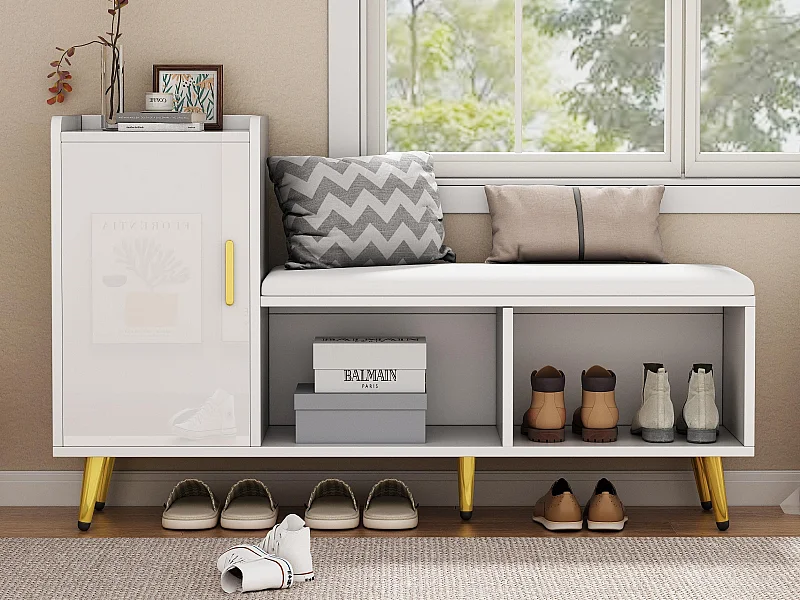 Sapateira - arrumação multinível e assento acolchoado - Branco