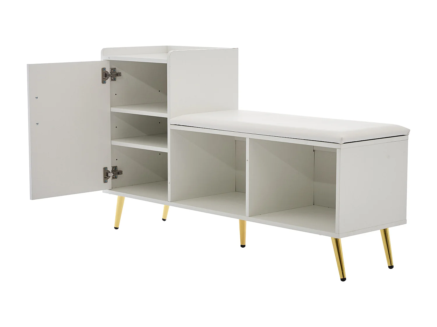 Schoenenkast - opbergruimte met meerdere niveaus en gevoerde zitting - Wit