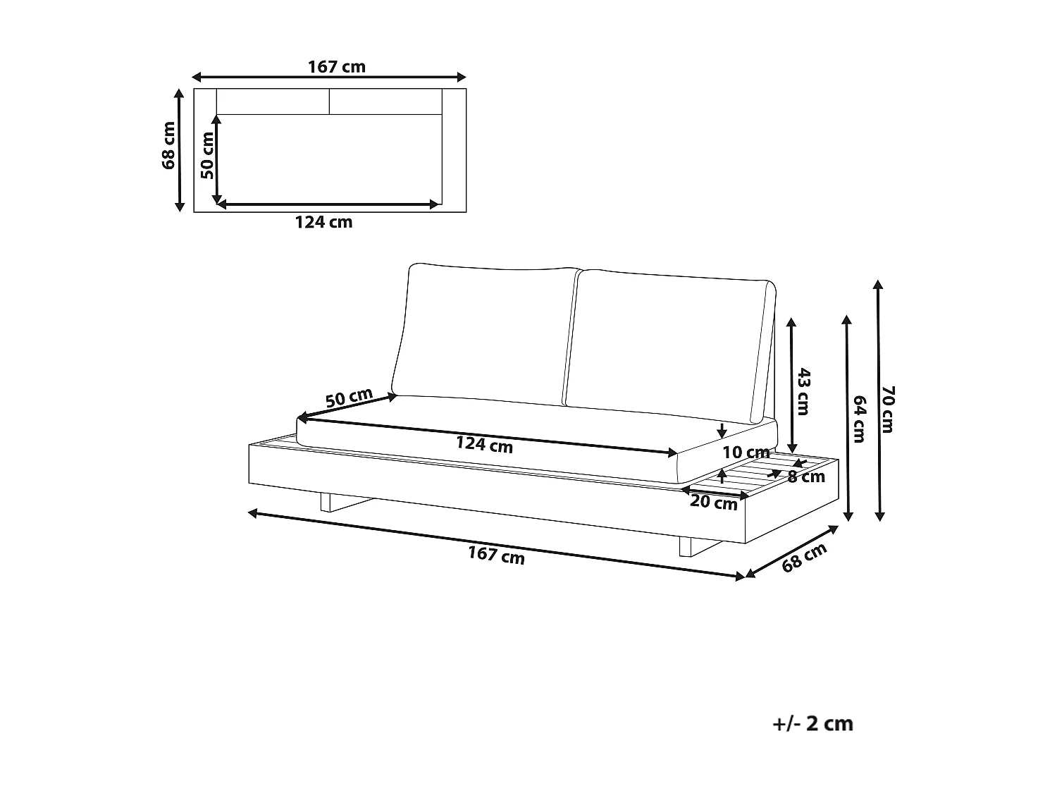 Canapé de jardin 2 places MARETTIMO Bois d'acacia certifié Marron