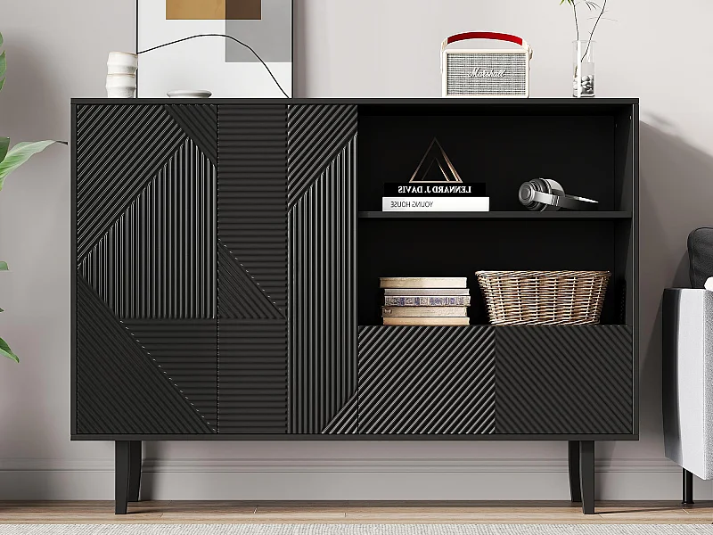 Dressoir - 2 deuren + 1 lade + 2 open vakken - Zwart