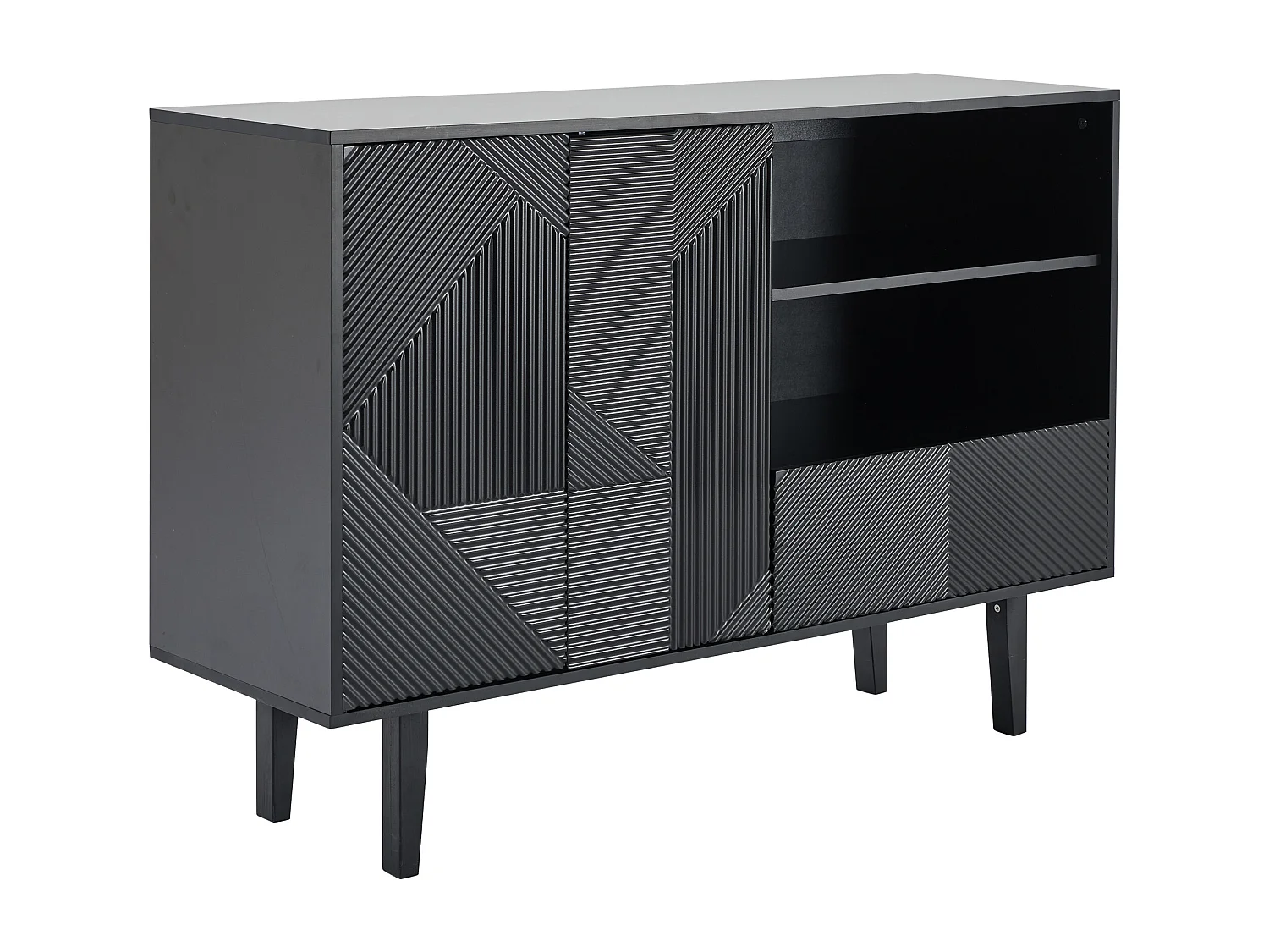 Buffet - 2 portes + 1 tiroir + 2 comprtiments ouverts - Noir