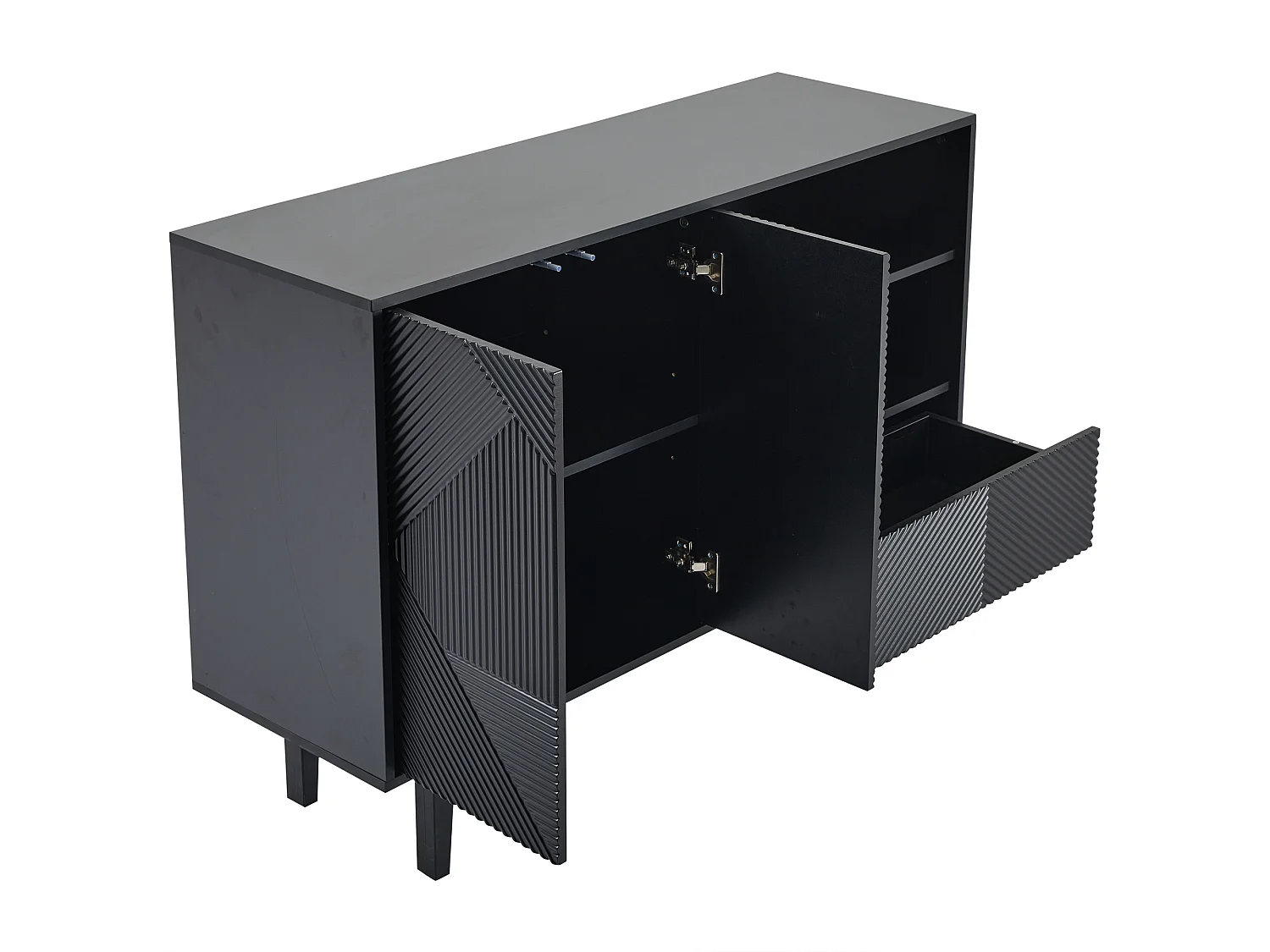 Buffet - 2 portes + 1 tiroir + 2 comprtiments ouverts - Noir