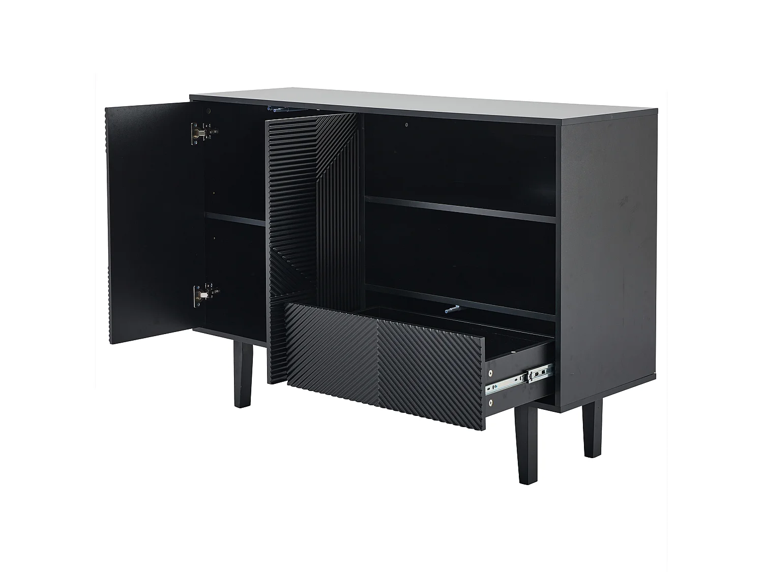 Buffet - 2 portes + 1 tiroir + 2 comprtiments ouverts - Noir