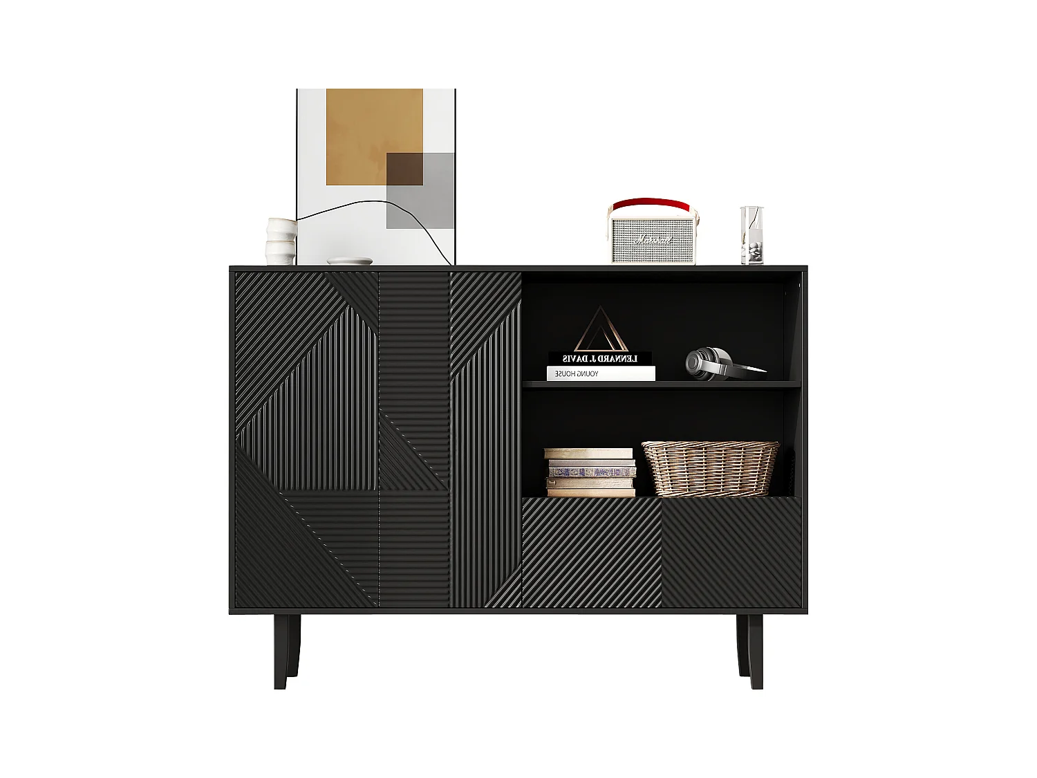 Buffet - 2 portes + 1 tiroir + 2 comprtiments ouverts - Noir