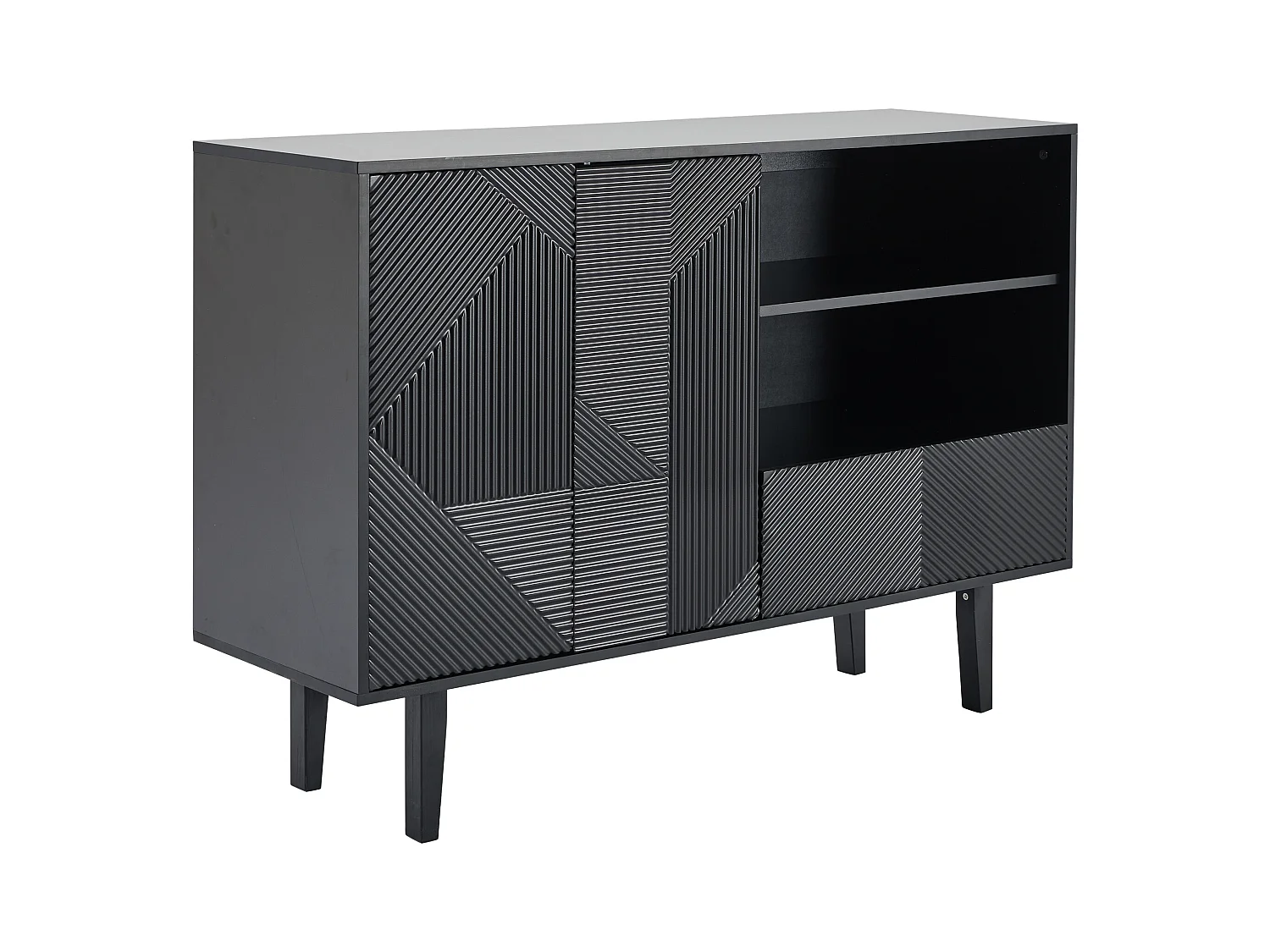 Buffet - 2 portes + 1 tiroir + 2 comprtiments ouverts - Noir