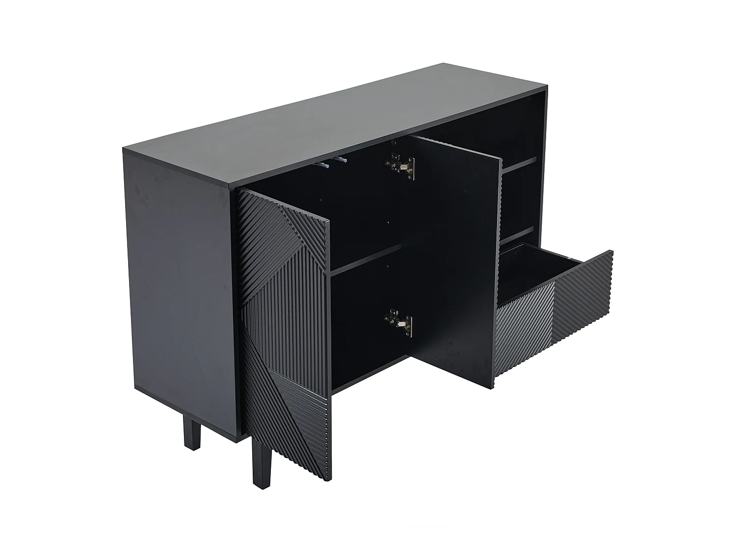 Buffet - 2 portes + 1 tiroir + 2 comprtiments ouverts - Noir