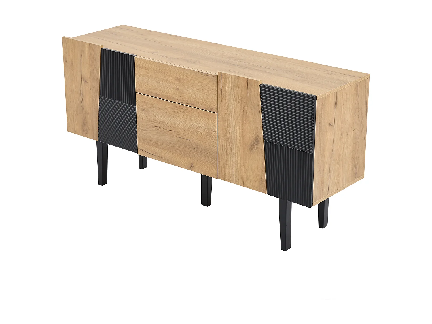 Buffet avec 4 portes et 2 tiroirs - Naturel & Noir