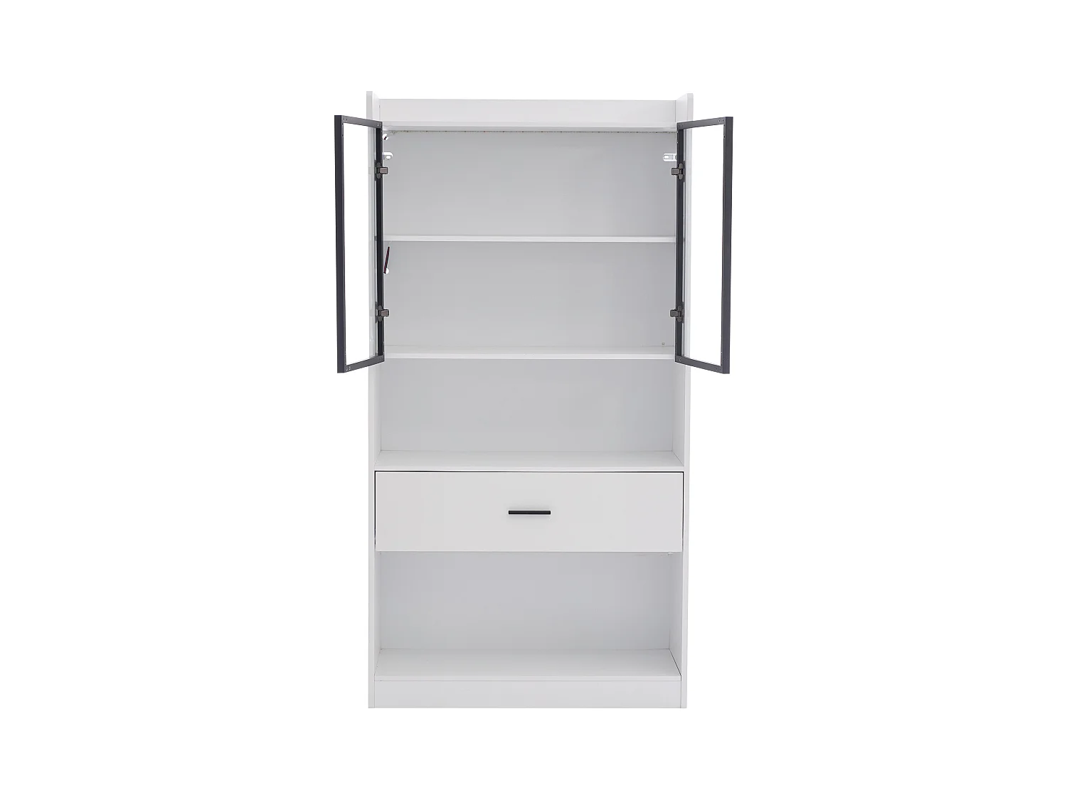 Vitrine 32x80x153,5 cm mit LED - 2 Glastüren und 1 große Schublade - Weiß