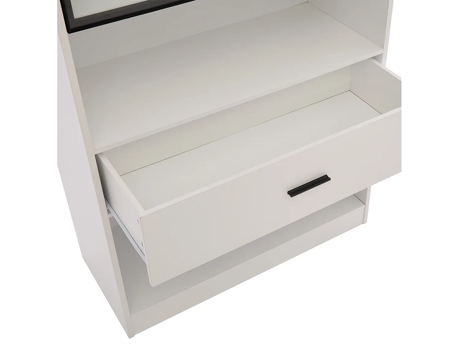 Vitrine 32x80x153.5 cm avec LED - 2 portes vitrées et 1 grand tiroir - Blanc