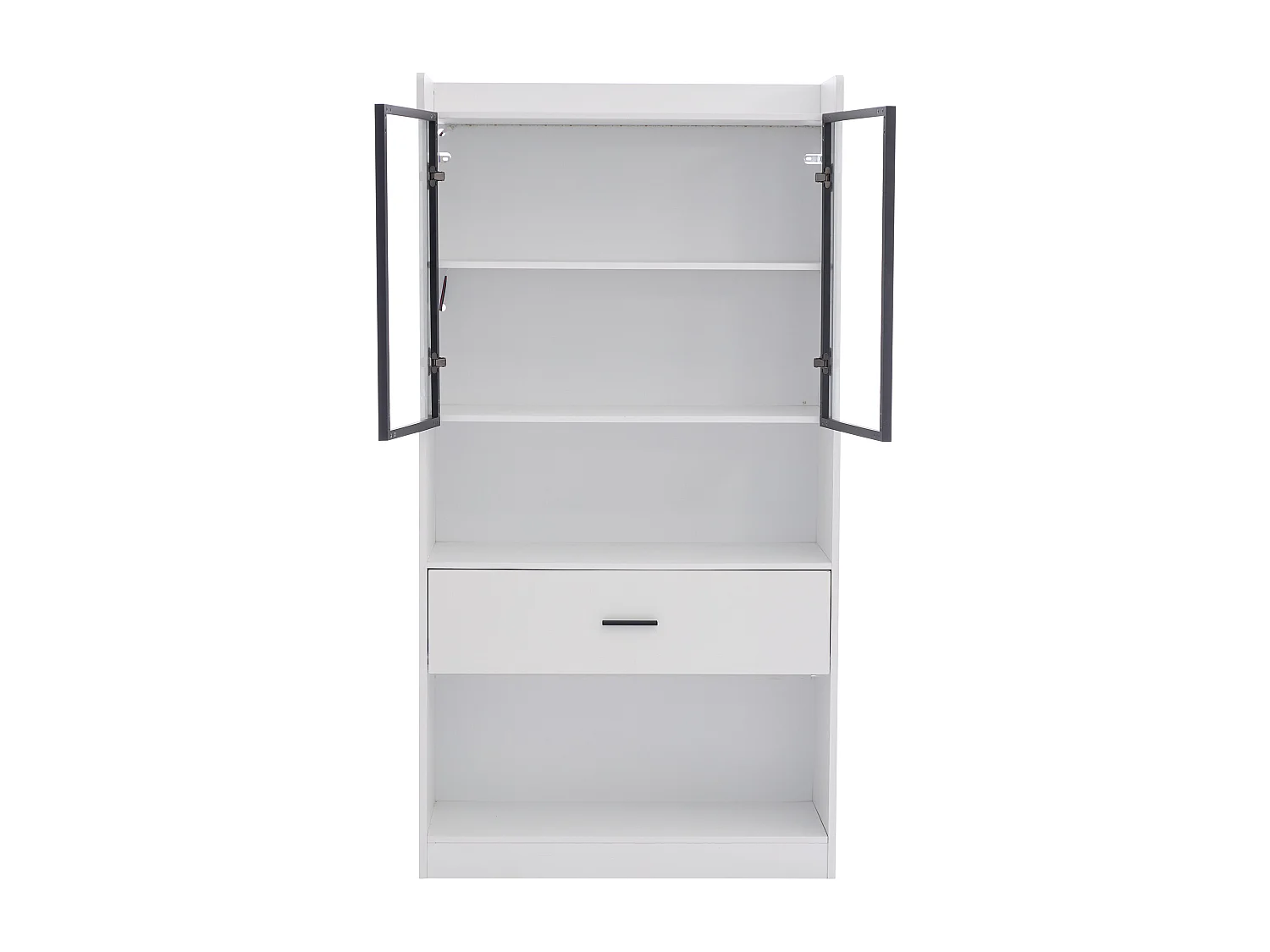 Vitrine 32x80x153.5 cm avec LED - 2 portes vitrées et 1 grand tiroir - Blanc