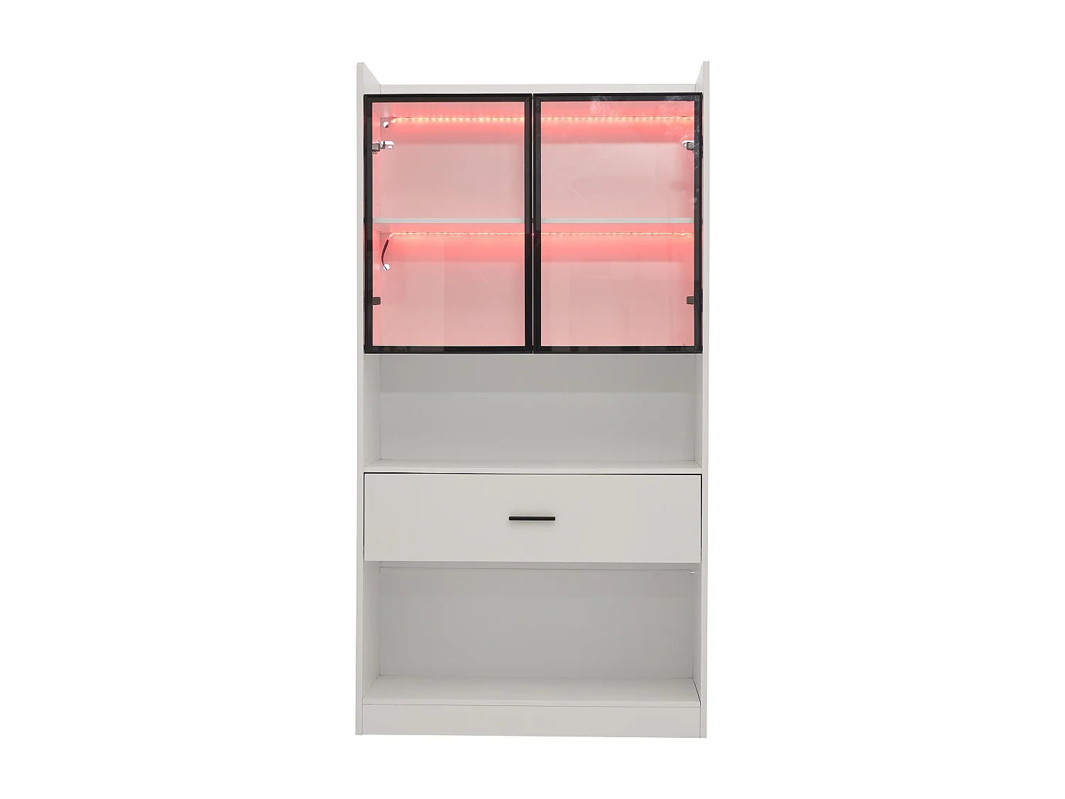 Vitrine 32x80x153.5 cm avec LED - 2 portes vitrées et 1 grand tiroir - Blanc