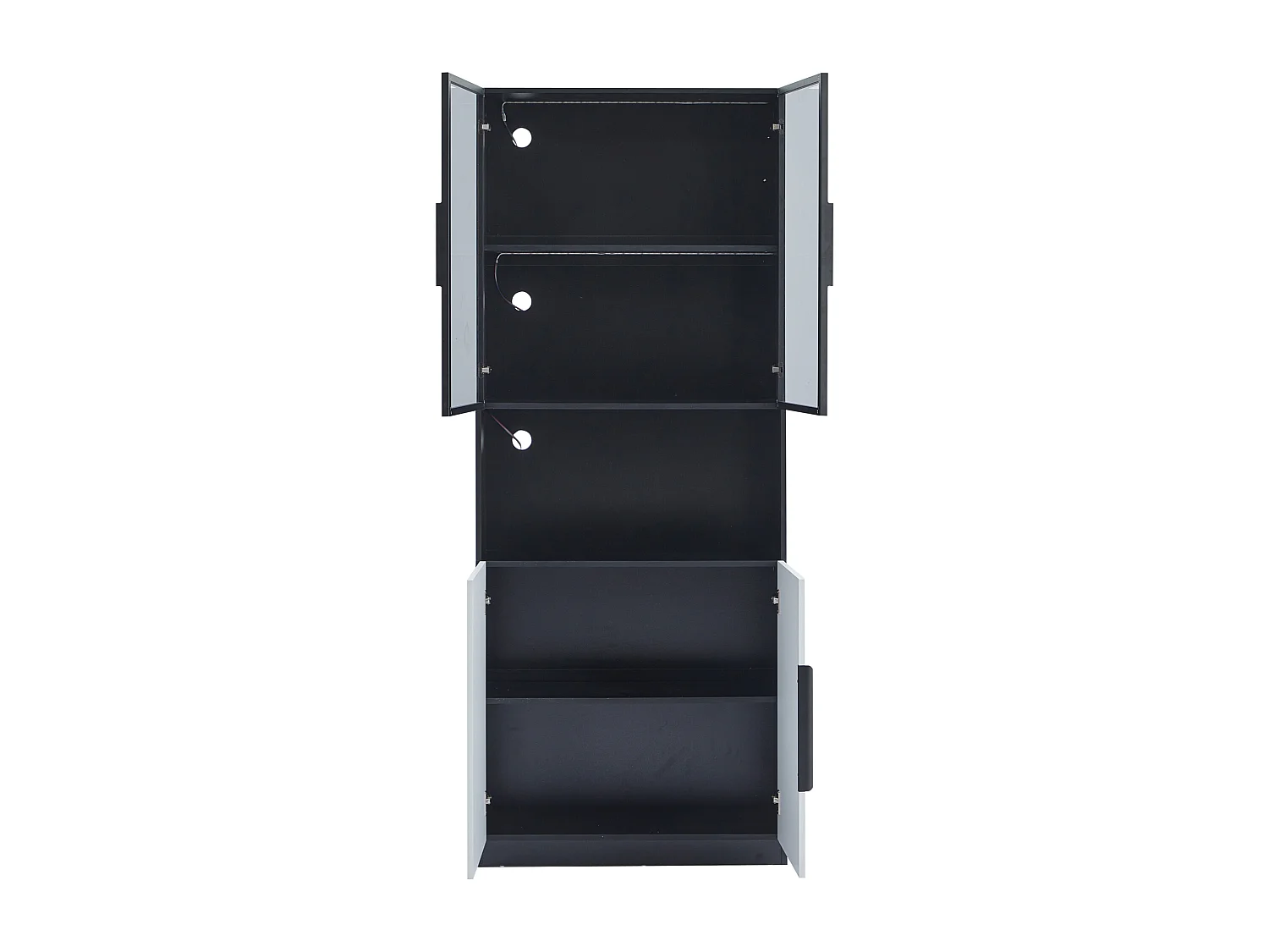 Vitrine 80x30x200 cm avec LED - 4 portes (2 portes vitrées) - Blanc & Noir