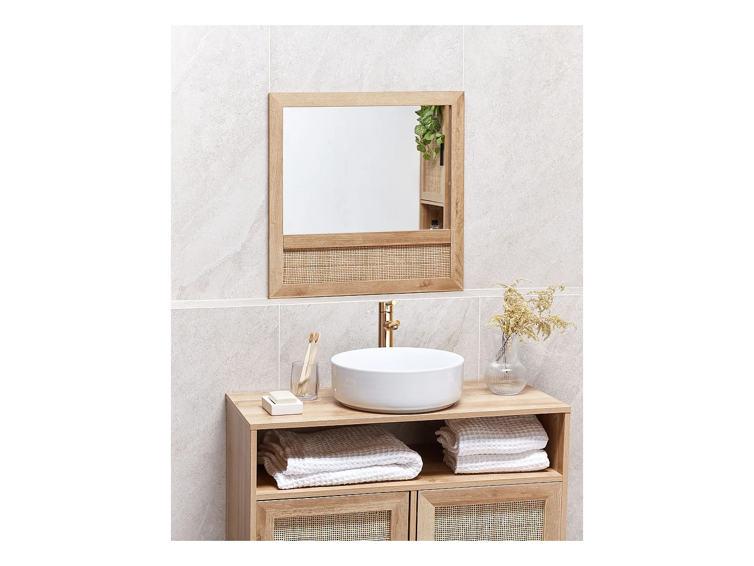 Wandspiegel ROSELL 60 cm 60 cm Holzwerkstoff Hellbraun