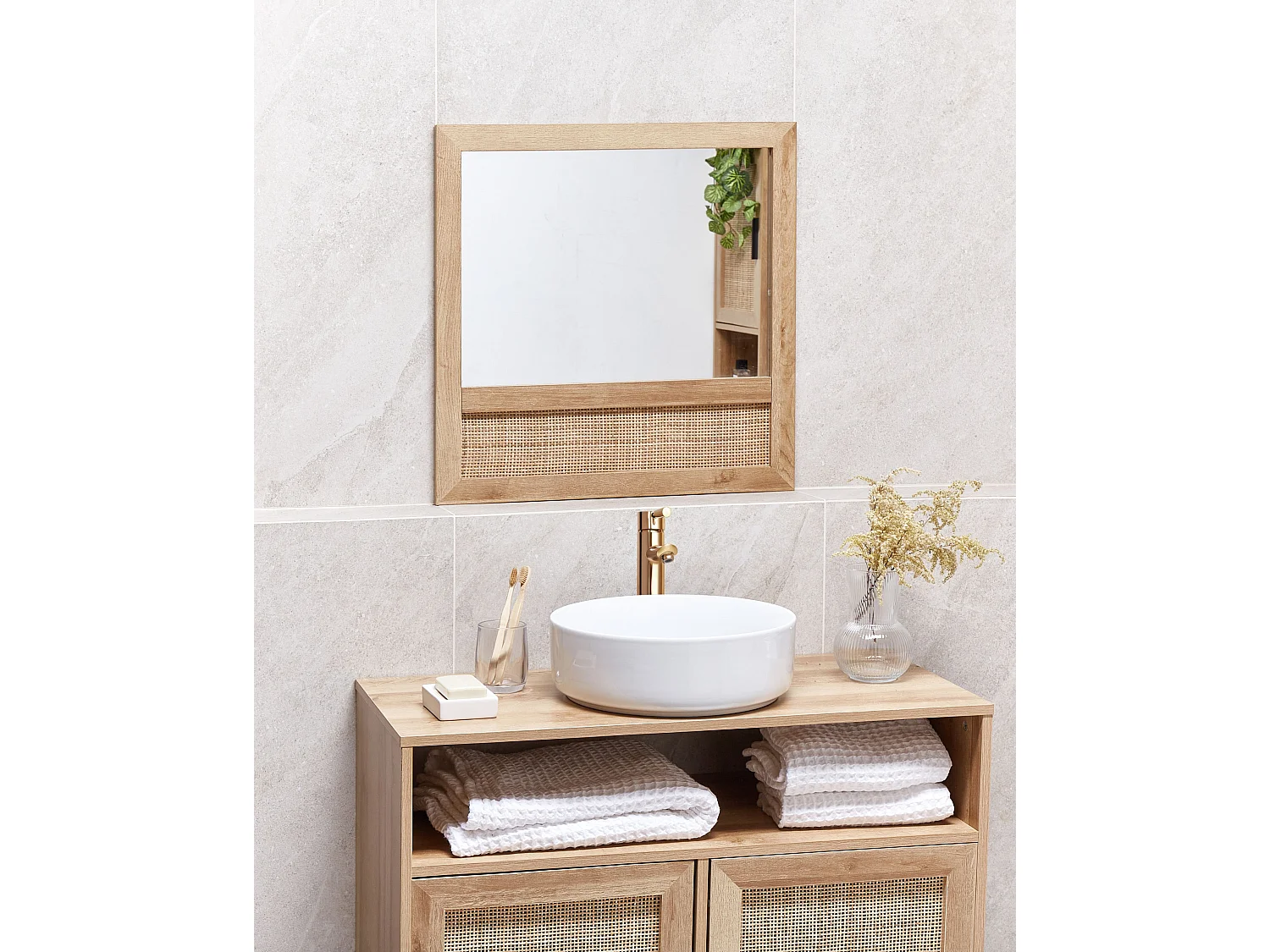 Wall Mirror ROSELL 60 cm 60 cm Light Brown