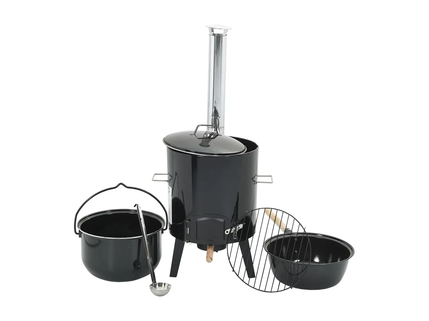 Goulashkanon met schoorsteen en deksel geëmailleerd staal zwart