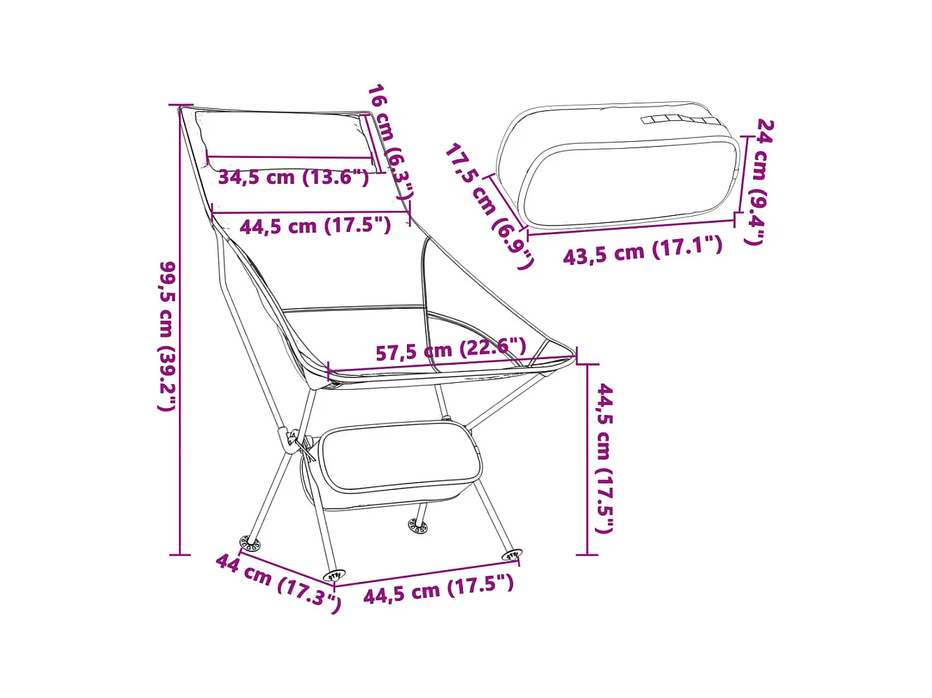 Campingstoelen 2 st inklapbaar oxford stof en aluminium zwart