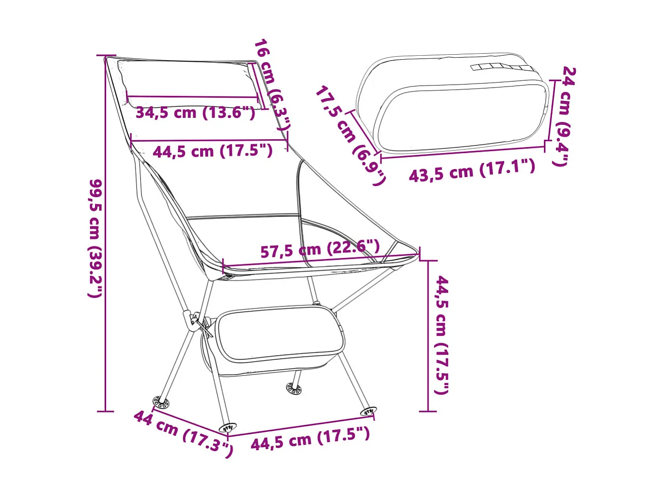 Campingstoelen 2 st inklapbaar oxford stof en aluminium zwart