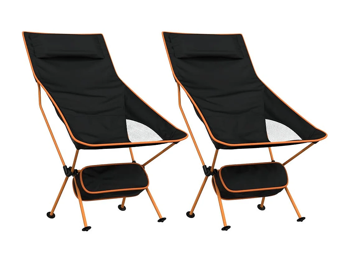 Chaise de camping pliables lot de 2 noir tissu oxford aluminium