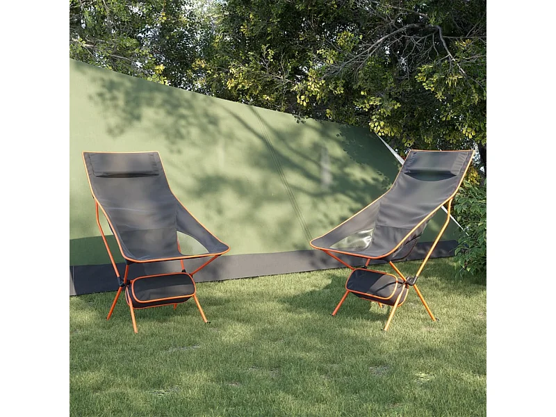 Chaise de camping pliables lot de 2 noir tissu oxford aluminium