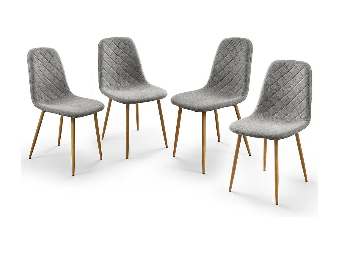Pack de 4 sillas de comedor de 86x45x54 cm de tela en color gris con patas roble Suiz